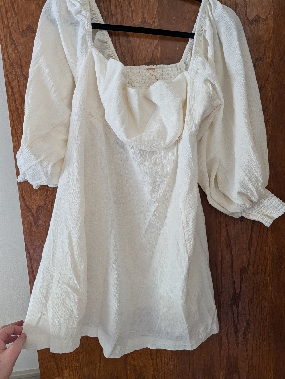 Free People Smocked White Renaissance Style Puff Sleeve Mini Dress Size Small
